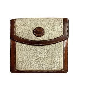 Vtg Dooney Bourke Wallet Pebbled Leather Cream Brown Tri Fold Cash Card Kisslock